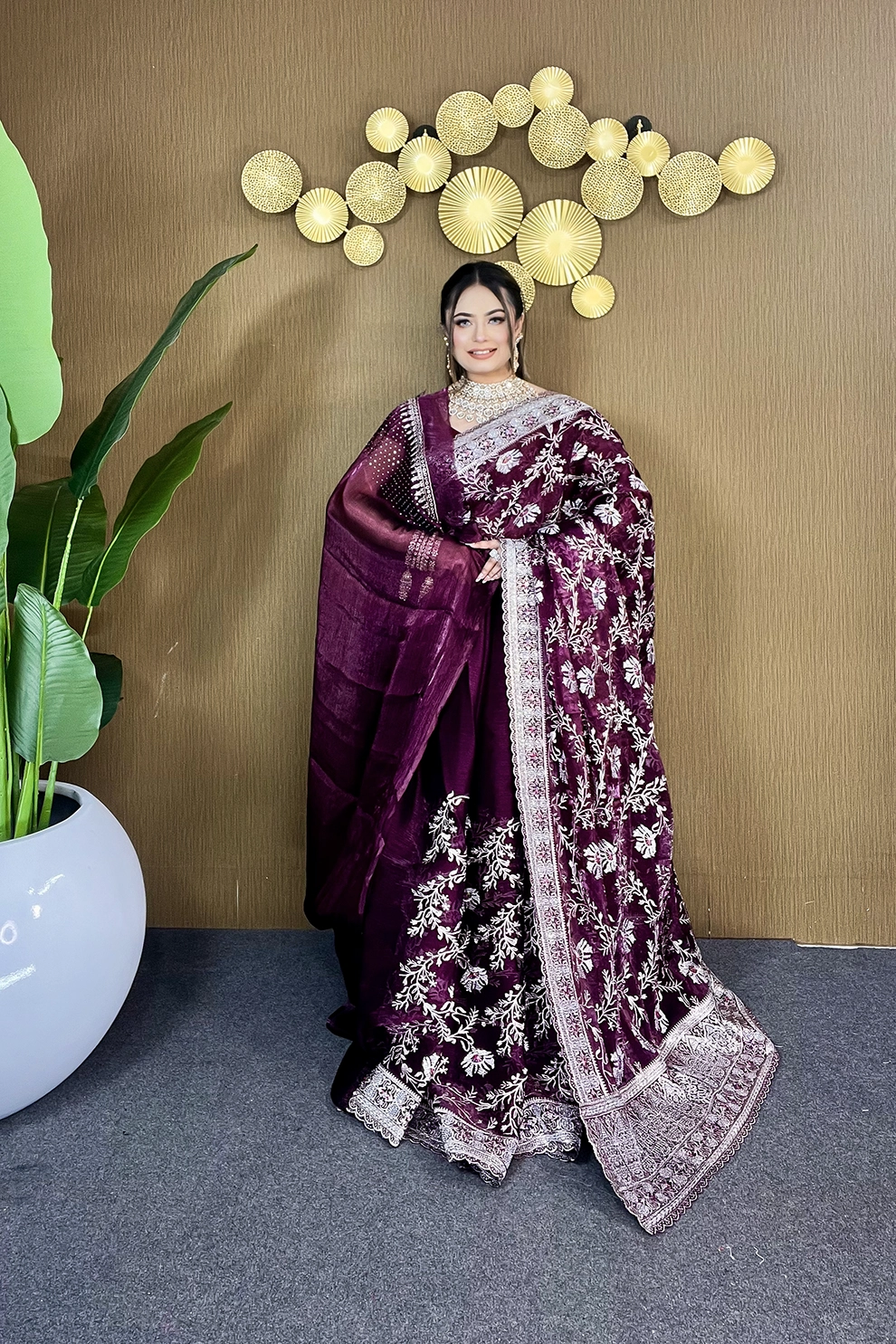 Wine jemi Chu Georgette party Saree